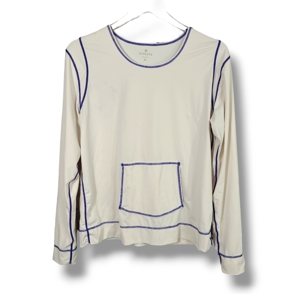 Athleta Other - Athleta Sz. XL Summer Shade Rashguard Swim Shirt White - Blue Contrast Stitching